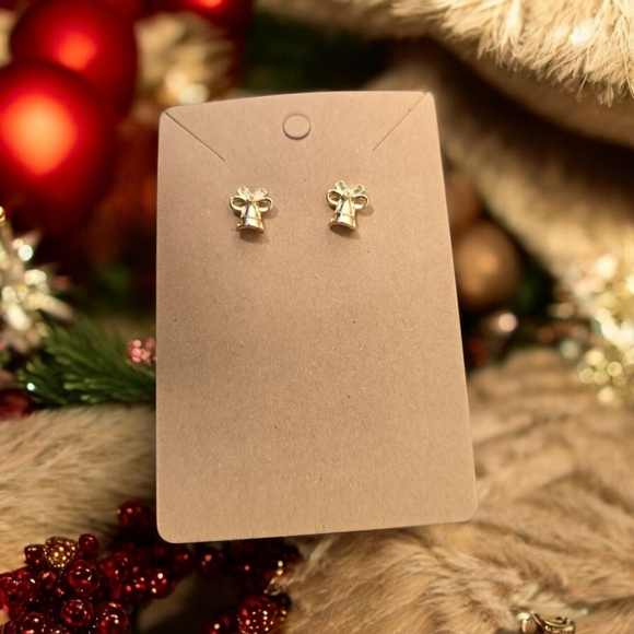 Gold Plated Festive Holiday Bell Stud Earrings - Picture 1 of 2